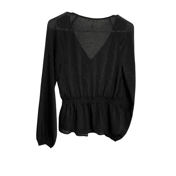 Leith Faux Wrap Blouse Top Womens S Black Crepe Peplum V Neck Raglan Long Sleeve - Picture 3 of 8